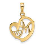 14k Two-Tone Gold Heart Pendant with Diamond-Cut Mom Script Design for Women