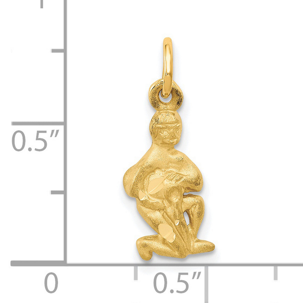 Satin Finish Water Bearer Aquarius Zodiac Sign Charm Pendant in Real 14k Yellow Gold