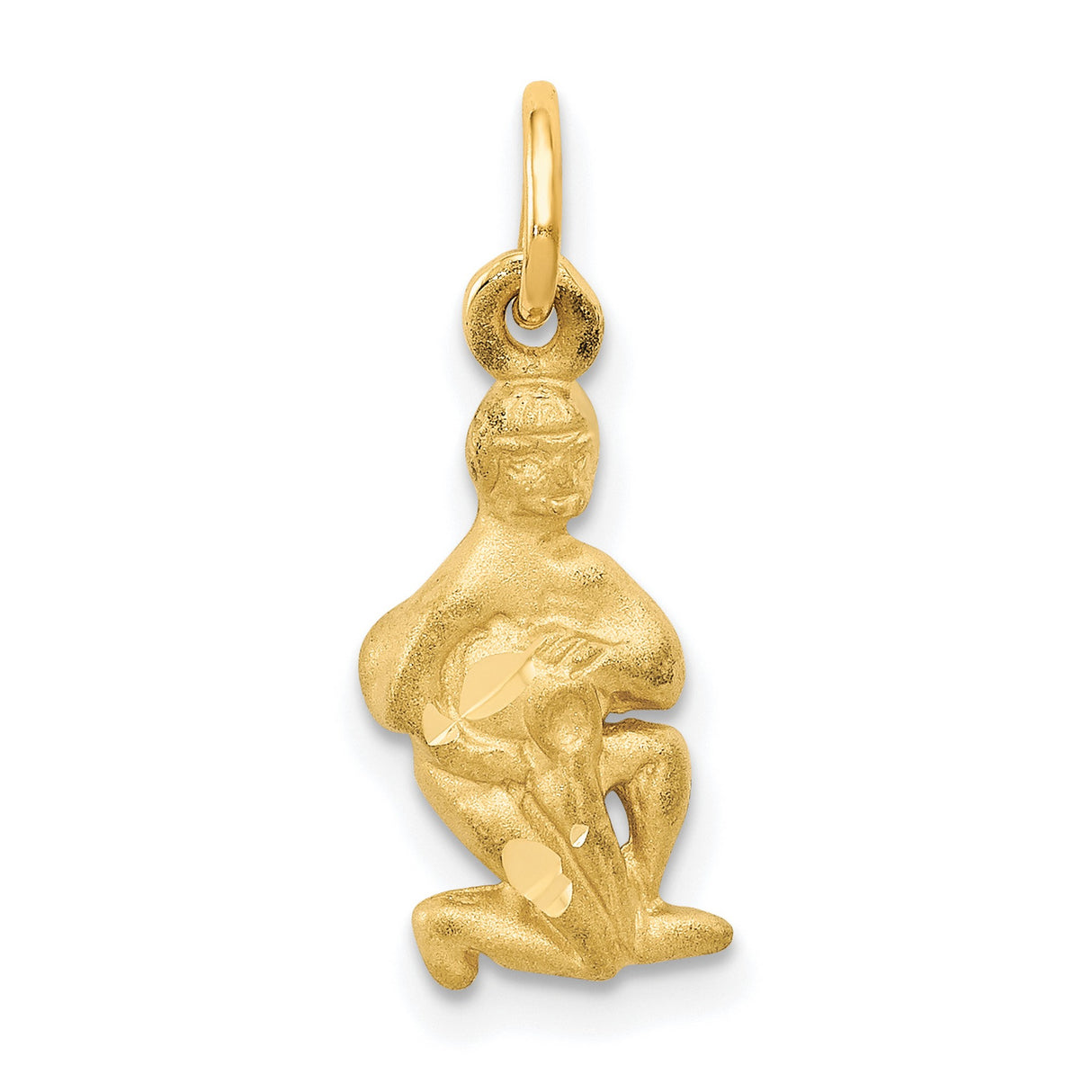 Satin Finish Water Bearer Aquarius Zodiac Sign Charm Pendant in Real 14k Yellow Gold