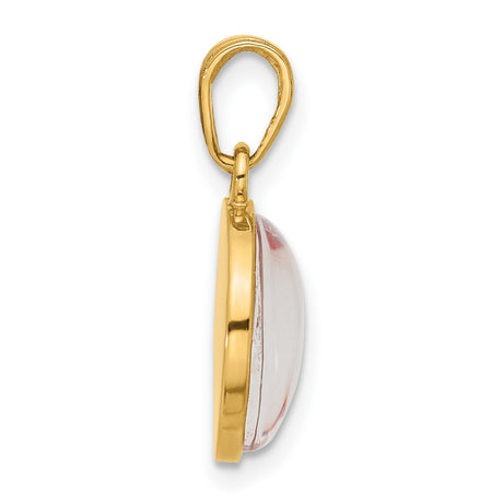 14k Yellow Gold Pendant, Pink Enamel Baby Footprint Design, Its a Girl Charm for Moms