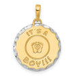 14k Multi-Tone Gold Round Pendant with Baby Footprints, Heart, and Its a Boy Charm