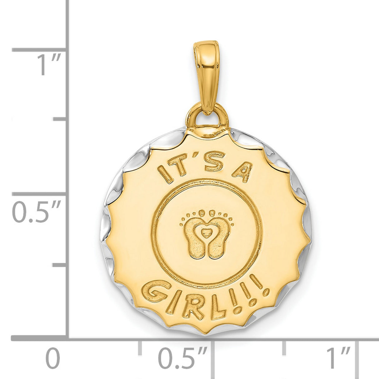 14k Multi-Tone Gold Heart Pendant with Rhodium Accent, Baby Girl Footprint Charm