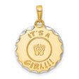 14k Multi-Tone Gold Heart Pendant with Rhodium Accent, Baby Girl Footprint Charm