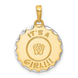 14k Multi-Tone Gold Heart Pendant with Rhodium Accent, Baby Girl Footprint Charm