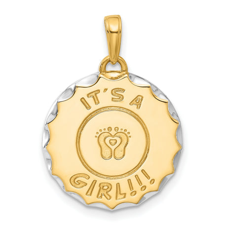 14k Multi-Tone Gold Heart Pendant with Rhodium Accent, Baby Girl Footprint Charm