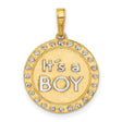 14k Multi-Tone Gold Its a Boy Pendant with Diamond-Cut Border and Rhodium Accent