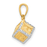 14k Yellow Gold and Rhodium Baby Block Pendant with Diamond Cut Letters, Motherhood Keepsake Charm