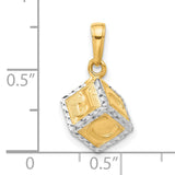 14k Yellow Gold and Rhodium Baby Block Pendant with Diamond Cut Letters, Motherhood Keepsake Charm