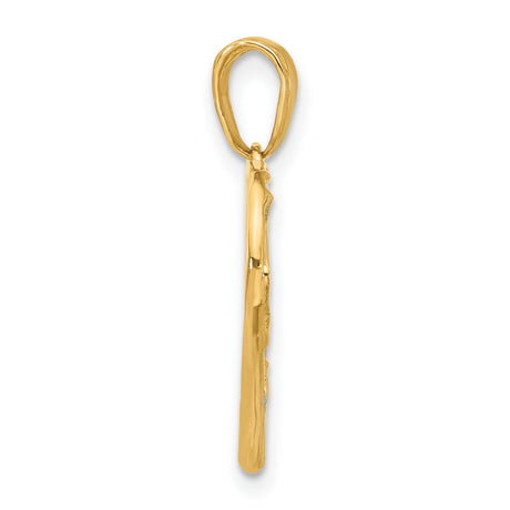 14k Multi-Tone Gold Heart Pendant with Openwork Hand in Heart and Leaf Design