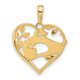 14k Multi-Tone Gold Heart Pendant with Openwork Hand in Heart and Leaf Design