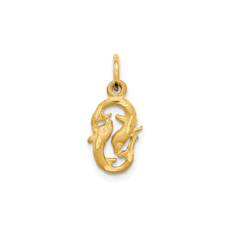 14k Yellow Gold Koi Fish Pendant, Circular Pisces Charm with Eastern Motif