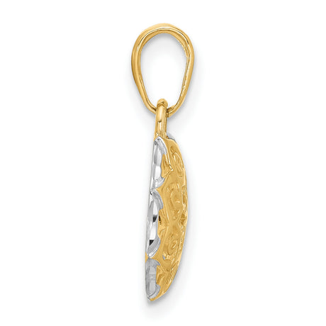 14k Multi-Tone Gold Mandala Pendant, Intricate Filigree Circle with Floral Design