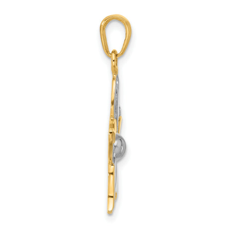 14k Yellow Gold and Rhodium Flower Pendant with Five Petal Filigree Design for Women