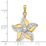 14k Yellow Gold and Rhodium Flower Pendant with Five Petal Filigree Design for Women