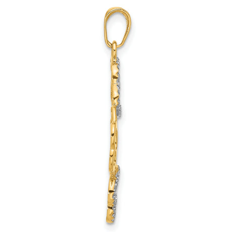 14k Multi-Tone Gold Flower Cluster Pendant, Open Floral Design with Rhodium Accents for Women