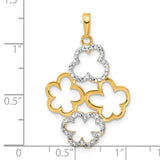 14k Multi-Tone Gold Flower Cluster Pendant, Open Floral Design with Rhodium Accents for Women