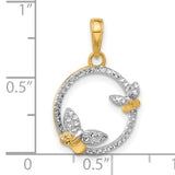 14k Two-Tone Gold Butterfly Circle Pendant with Textured Detailing for Women