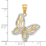 14k Two-Tone Gold Butterfly Pendant with Openwork Wings and Diamond-Cut Edges