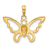 14k Multi-Tone Gold Butterfly Pendant with Textured Rhodium Center and Openwork Wings