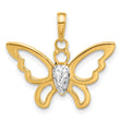 14k Multi-Tone Gold Butterfly Pendant with Textured Rhodium Center and Openwork Wings