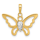 14k Multi-Tone Gold Butterfly Pendant with Textured Rhodium Center and Openwork Wings