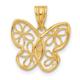 14k Multi-Tone Gold Butterfly Pendant with Open Filigree Wings and Floral Accents