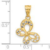 14k Multi-Tone Gold Butterfly Pendant with Openwork and Diamond-Cut Accents for Women