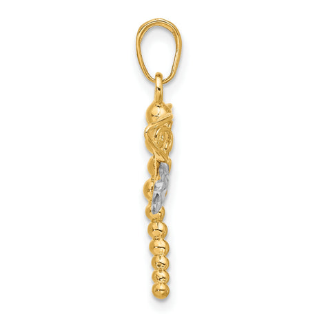 14k Multi-Tone Gold Dragonfly Pendant with Filigree Wings and Rhodium Accents