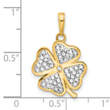 14k Multi-Tone Gold Four-Leaf Clover Pendant with Rhodium Accents, Irish Heritage Charm for Women