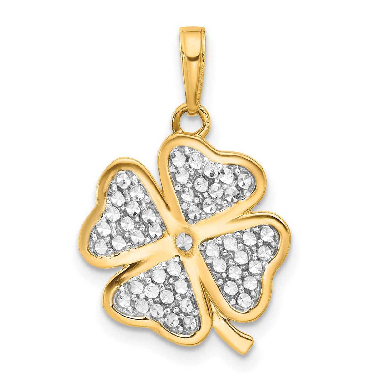 14k Multi-Tone Gold Four-Leaf Clover Pendant with Rhodium Accents, Irish Heritage Charm for Women