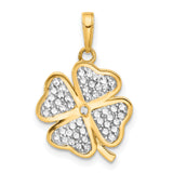 14k Multi-Tone Gold Four-Leaf Clover Pendant with Rhodium Accents, Irish Heritage Charm for Women
