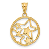 14k Multi-Tone Gold Star Pendant with Openwork Circle and Textured Celestial Design