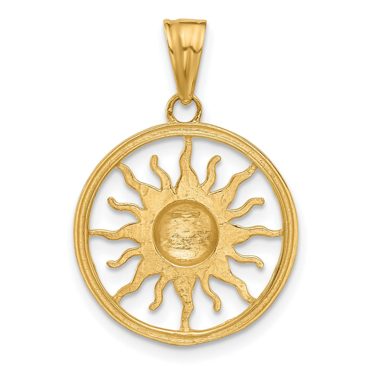 14k Two-Tone Gold Sunburst Pendant, Textured Circle Medallion, Celestial Boho Style for Women