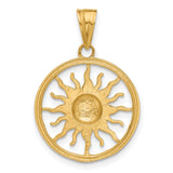 14k Two-Tone Gold Sunburst Pendant, Textured Circle Medallion, Celestial Boho Style for Women