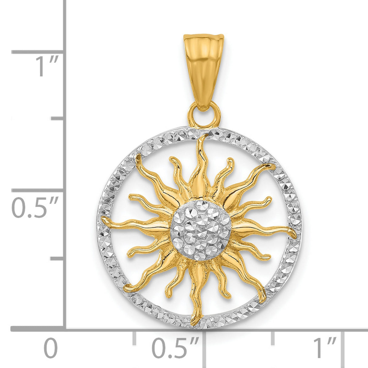 14k Two-Tone Gold Sunburst Pendant, Textured Circle Medallion, Celestial Boho Style for Women