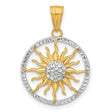 14k Two-Tone Gold Sunburst Pendant, Textured Circle Medallion, Celestial Boho Style for Women