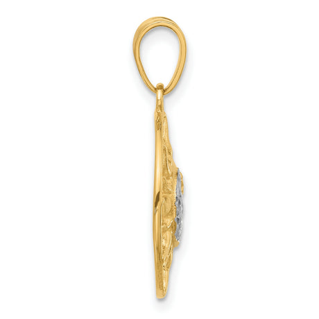 14k Two-Tone Gold Sun and Moon Pendant with Diamond-Cut Celestial Design