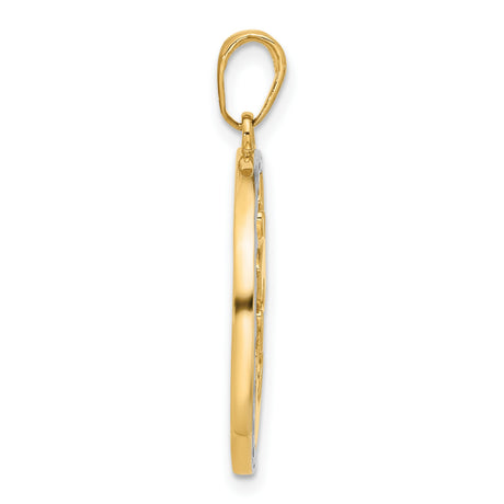 14k Multi-Tone Gold Om Pendant with Textured Rhodium Design, Hindu Symbol for Yoga and Meditation