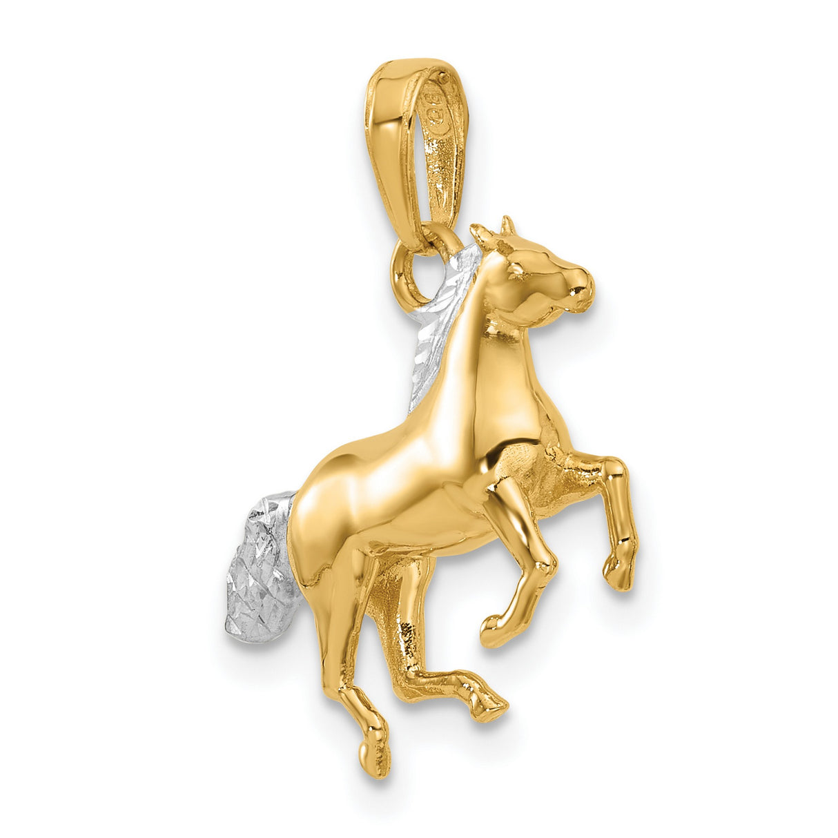 14k Multi-Tone Gold Horse Pendant with Rearing Stallion Design