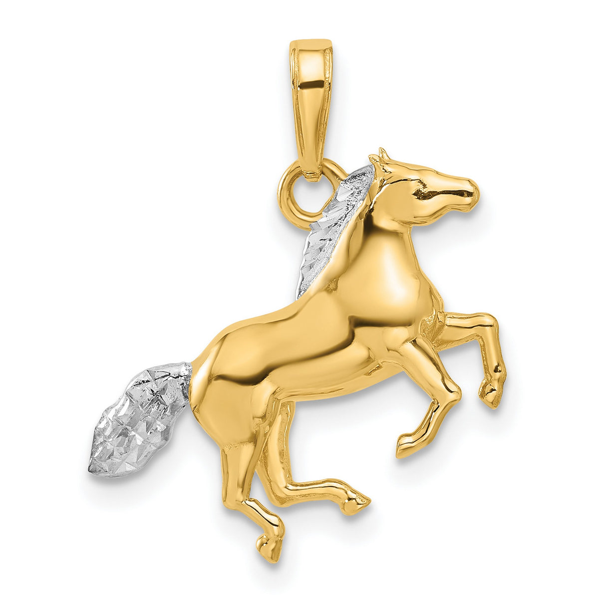 14k Multi-Tone Gold Horse Pendant with Rearing Stallion Design