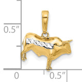 14k Multi-Tone Gold Bull Pendant with Diamond Cut Detailing, Taurus Zodiac Charm