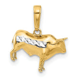 14k Multi-Tone Gold Bull Pendant with Diamond Cut Detailing, Taurus Zodiac Charm