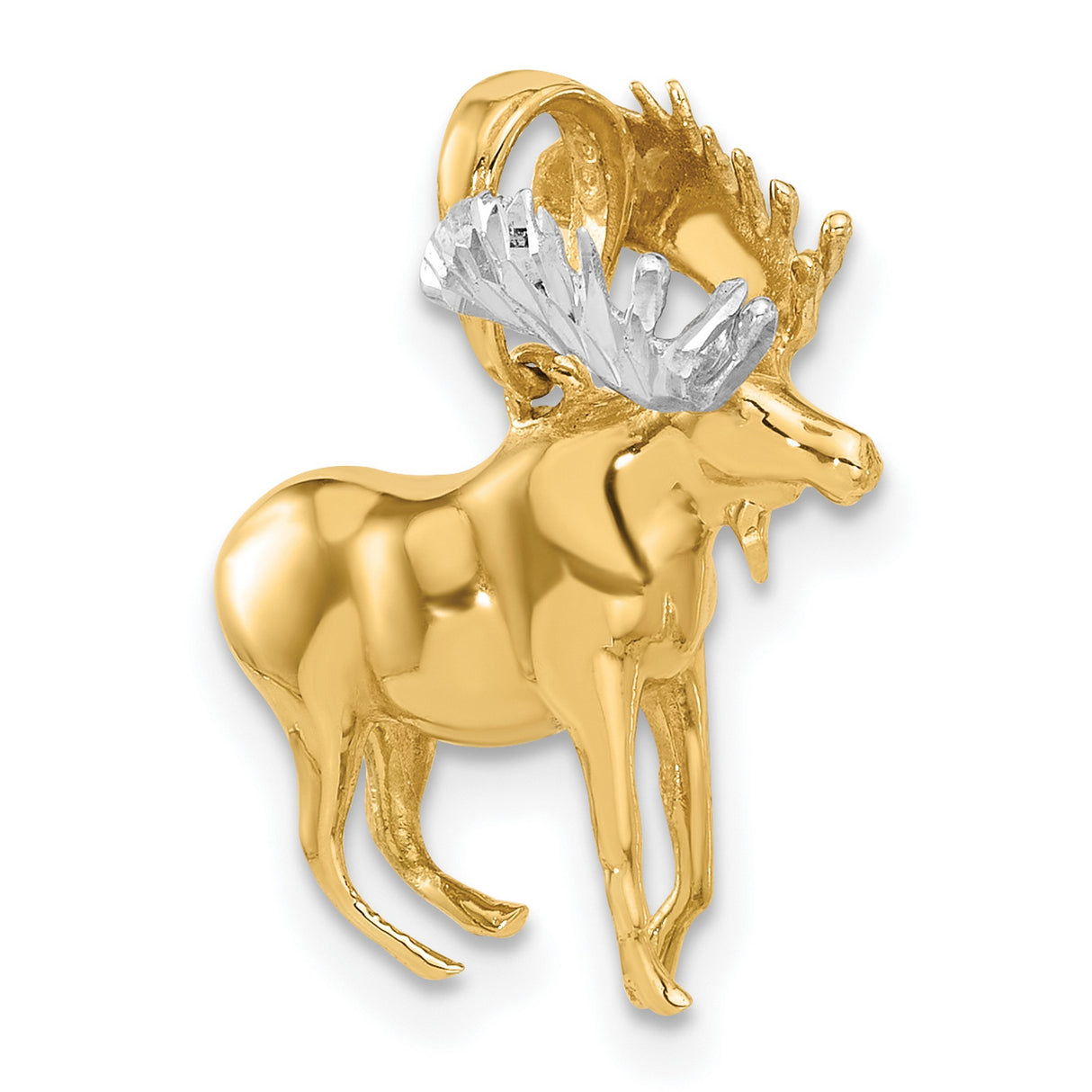 14k Multi-Tone Gold Moose Pendant, Rustic Wilderness Animal Charm for Men or Unisex Wear