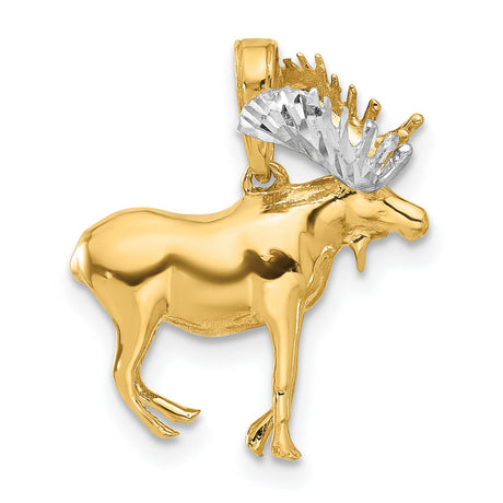 14k Multi-Tone Gold Moose Pendant, Rustic Wilderness Animal Charm for Men or Unisex Wear