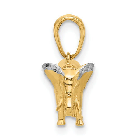 14k Multi-Tone Gold Elephant Pendant with Rhodium Accents, Symbol of Strength and Wisdom
