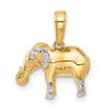 14k Multi-Tone Gold Elephant Pendant with Rhodium Accents, Symbol of Strength and Wisdom