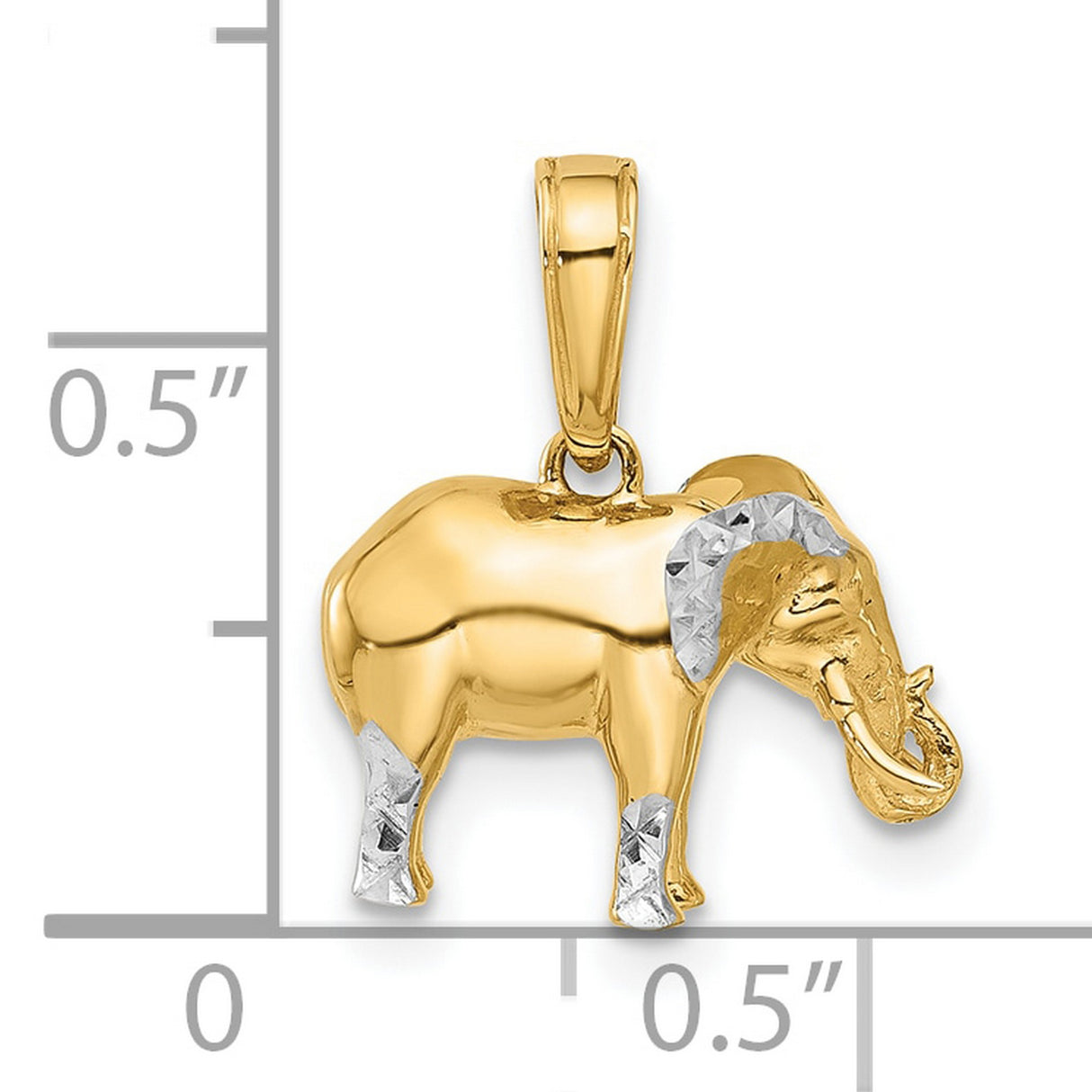 14k Multi-Tone Gold Elephant Pendant with Rhodium Accents, Symbol of Strength and Wisdom