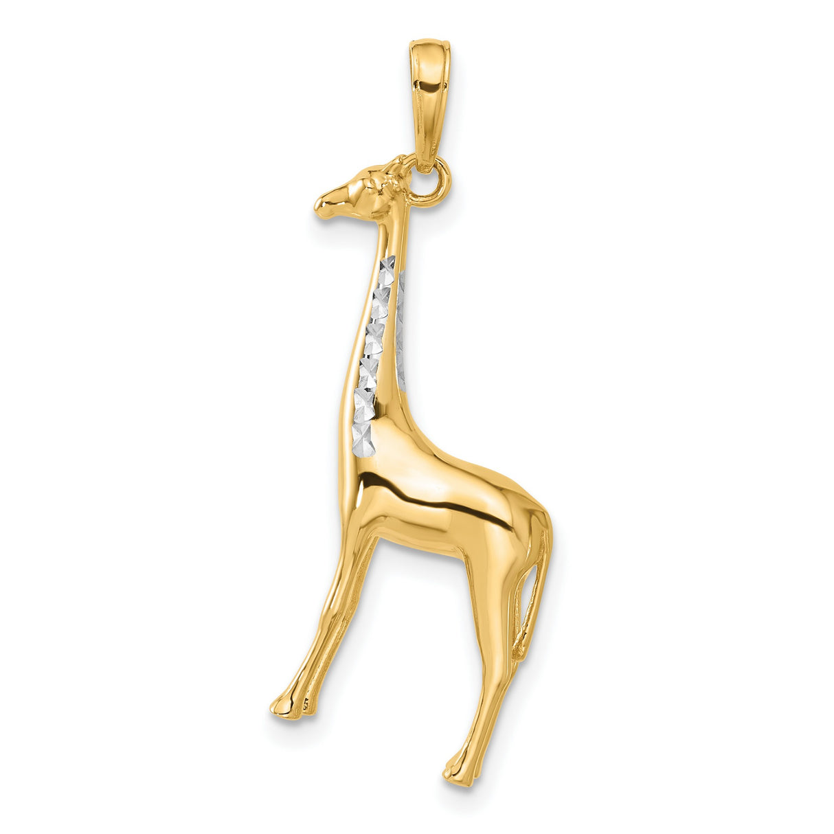14k Yellow Gold and Rhodium Giraffe Pendant, Diamond-Cut Animal Charm, Safari Wildlife Theme
