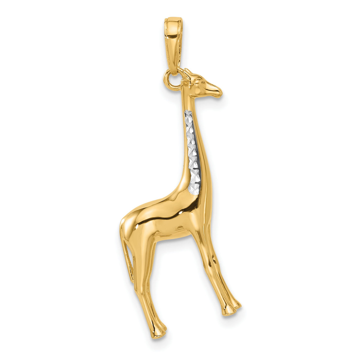 14k Yellow Gold and Rhodium Giraffe Pendant, Diamond-Cut Animal Charm, Safari Wildlife Theme