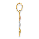 14k Two-Tone Gold Sea Turtle Pendant with Rose, White, and Yellow Gold Turtles in Vertical Frame